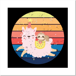 Cute Sloth Sleeping On Llama - Best Friend Posters and Art